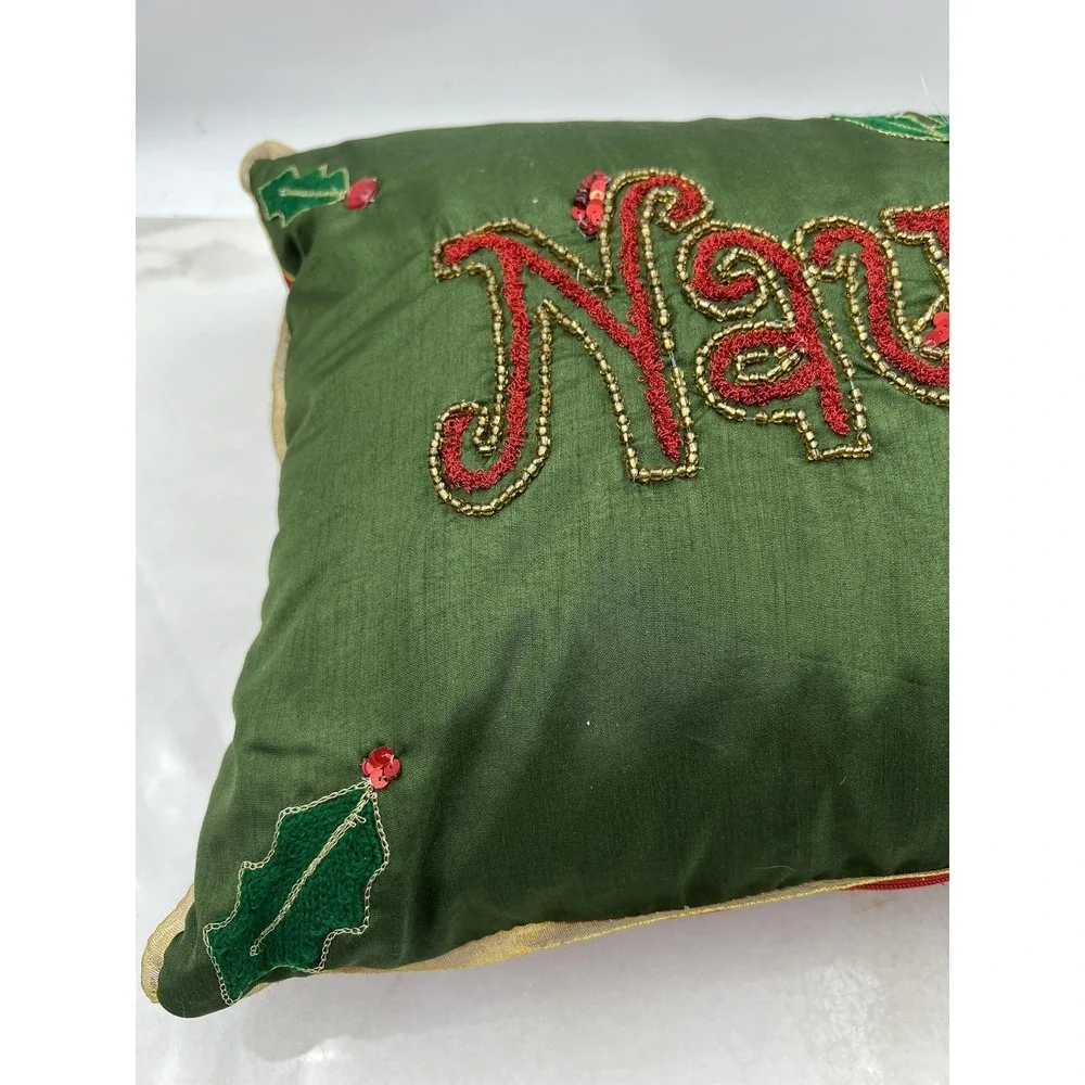 Pier 1 Imports Naughty Nice Reversible Christmas Throw Pillow Beaded 12x18